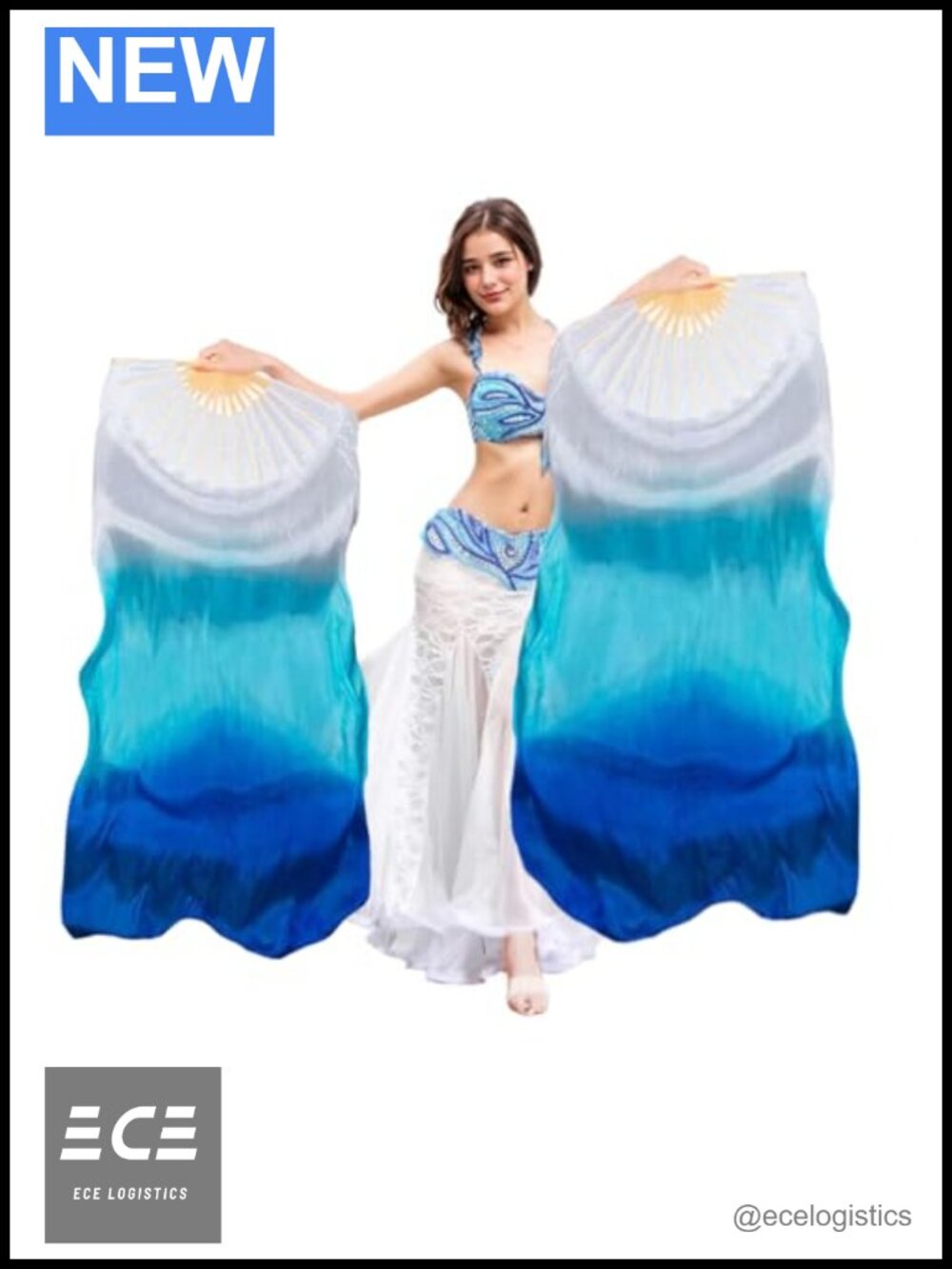 Hand Made Silk Belly Dance Fan Veils Bamboo Long Fan Dancing Pair